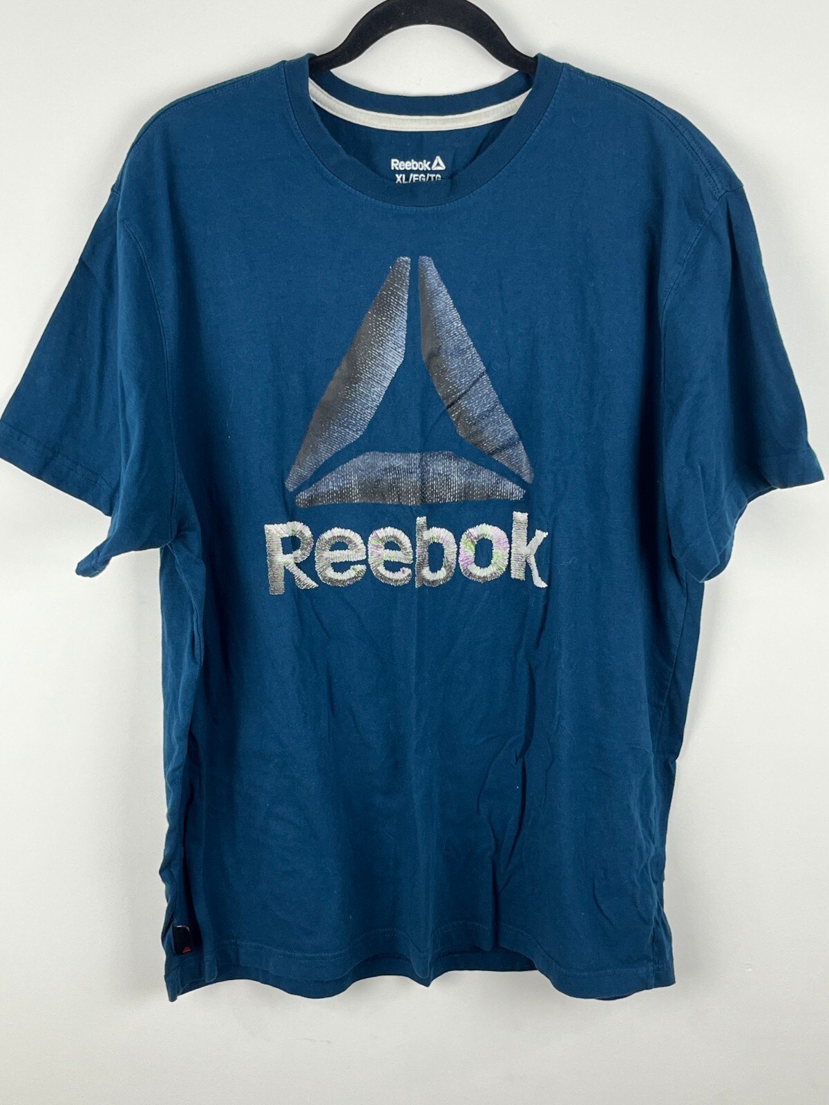 Reebok T Shirt Size XL Blue Short Sleeve Crew Neck Cotton Polyester
