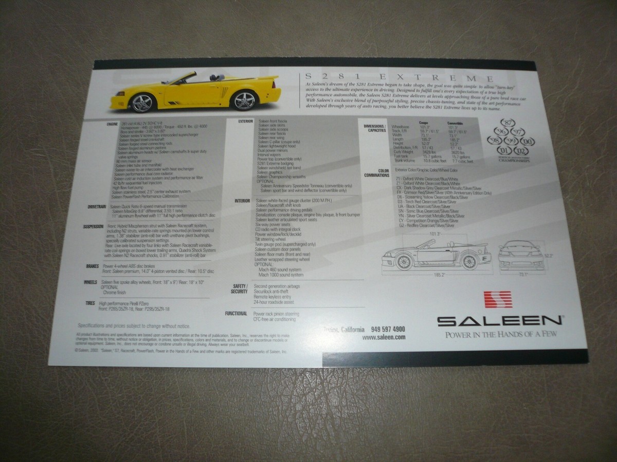 2003 Ford Mustang S281 EXTREME by Saleen Sales Flyer