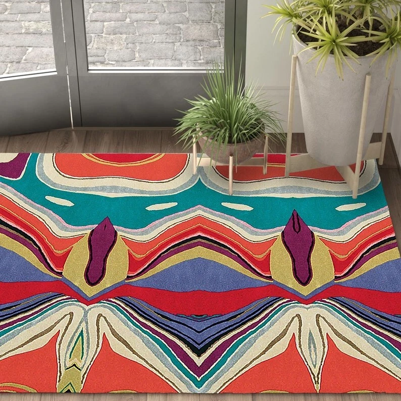 Multicolor Abstract with Irregular Design Hand Tufted Rug Bedroom Living Room - Image 2 of 4
