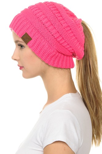 C.C BeanieTail Soft Stretch Cable Knit Messy High Bun Ponytail Beanie Hat - Picture 60 of 230