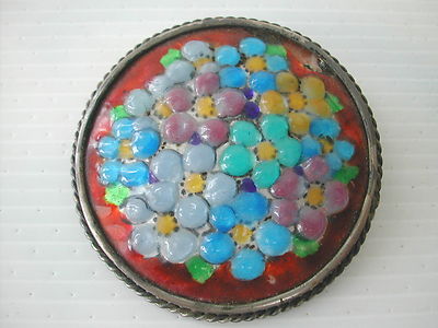 Broche Fantaisie Ancienne Signée G. Vergnolle Limoges - Émail Bleu - Occasion