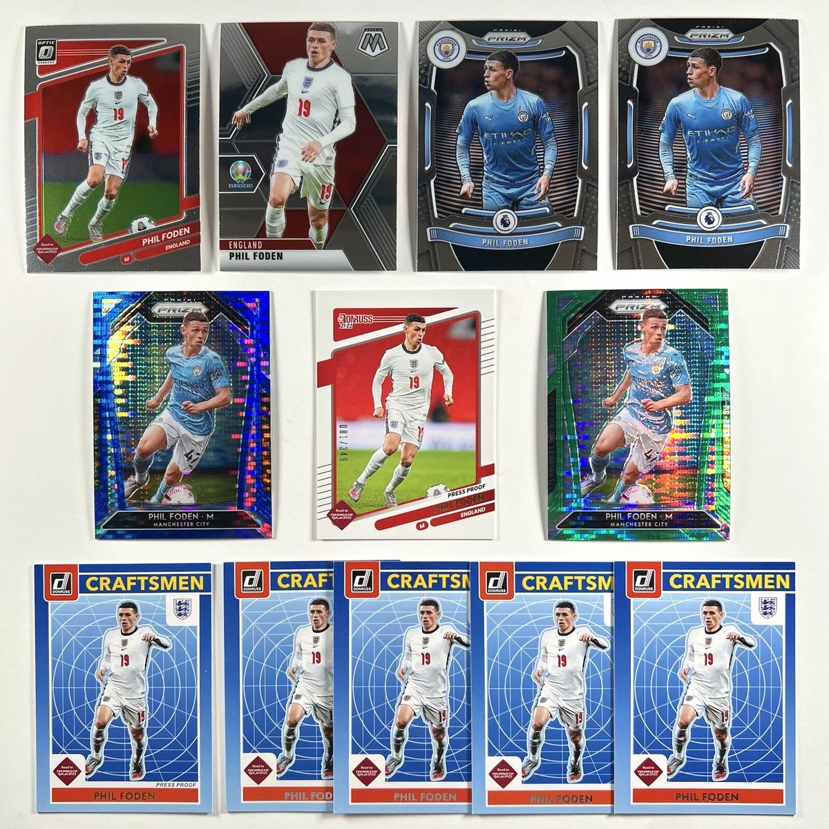 PHIL FODEN 2020-2022 Prizm Optic Mosaic Lot x12 Blue Green Pulsar