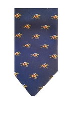 Blue Luxury Woven Silk Tie with Jockey on Race Horse ascot newmarket cheltenham