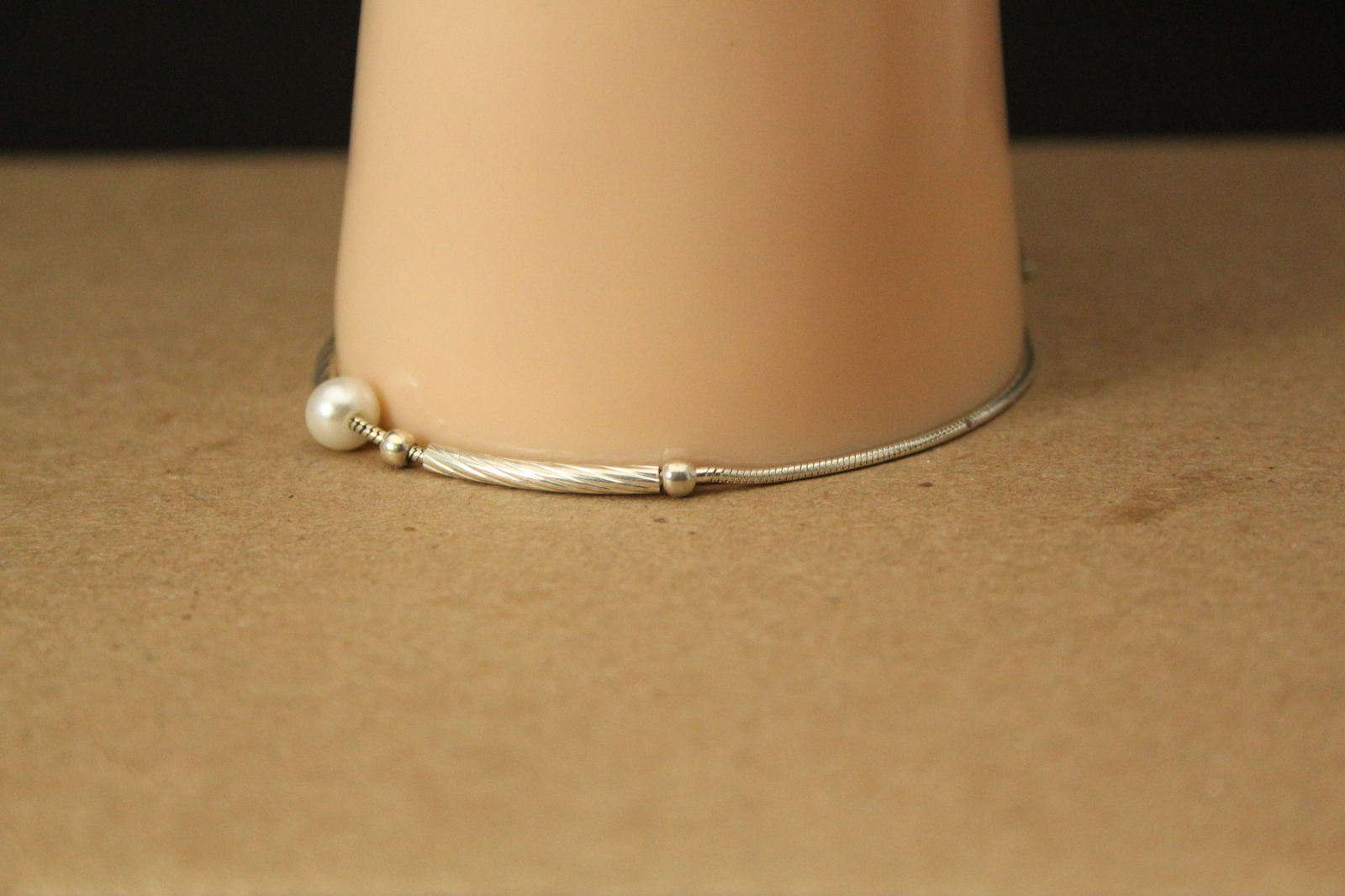 Sterling Silver 925 Pearl Stackable Bracelet 8" 3… - image 3