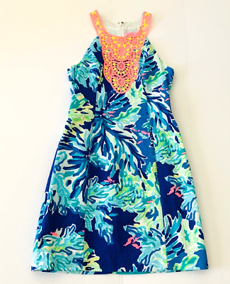 Lilly Pulitzer Pearl Shift Dress Wade and Sea sz 0 Crochet Lace Coral Fish  | eBay