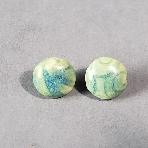 Studded Button Earrings Blue Green Mid Century Retro Modernist Boho Pierced 0.5" - Picture 5 of 9