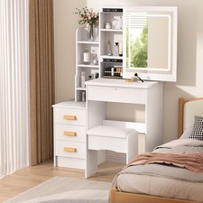 White Vanity Dressing Table with Mirror and Lights Drawers Makeup Desk Bedroom