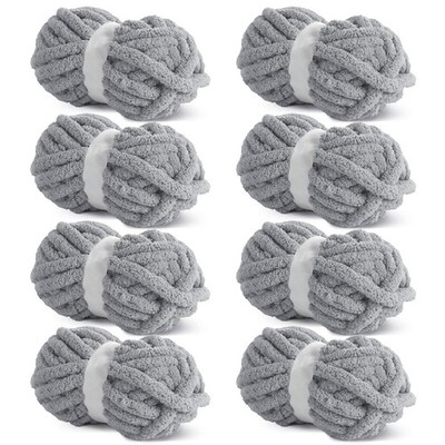Hombys Light Grey Chunky Chenille Yarn for Crocheting & 8 Pack, 