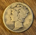 1918-S Mercury Dime VG WWI Era 90% Silver San Francisco Winged Liberty US Coin