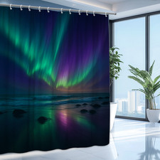 Northern Lights Shower Curtain, Colorful Beach Decor, Waterproof Fabric