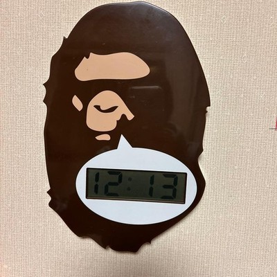 A BATHING APE Bape Ape Digital Wall Clock Head Brown Hanging 9.4