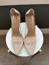 Torta Caliente Clear Nude Rhinestone Pointed Toe Stiletto Slip On Women's Heels