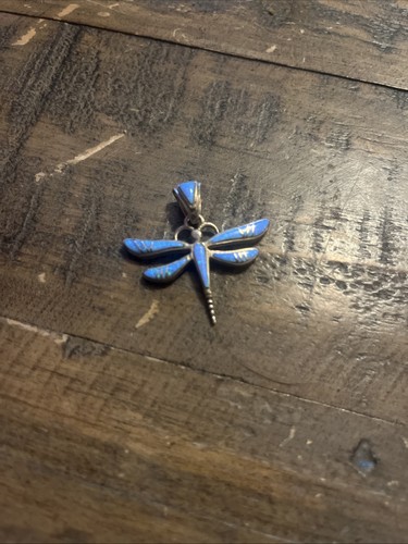 Marty Yazzie Navajo Sterling Silver Blue Opal Inlay Dragonfly Pendant Signed