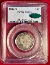 1896-S 25c Barber Quarter PCGS VG 8 CAC, Classic Key Date!