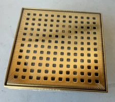 Reln Square Shower Drain with Square Pattern Drain Cover Brushed Gold 6in x 6in
