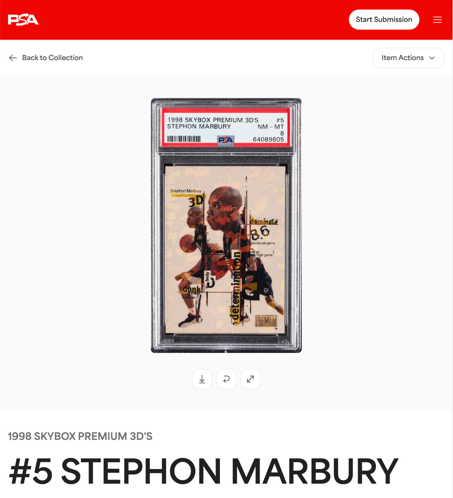1998 Skybox Premium 3D’s Stephon Marbury #5 PSA 8 NM-MT 🔥 Iconic 90s Insert