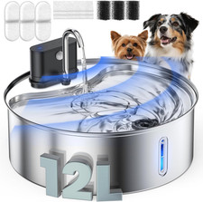 Wireless Dog Water Fountain for Large Dogs, 12L/3.2Gal Stainless Steel Dog Fount