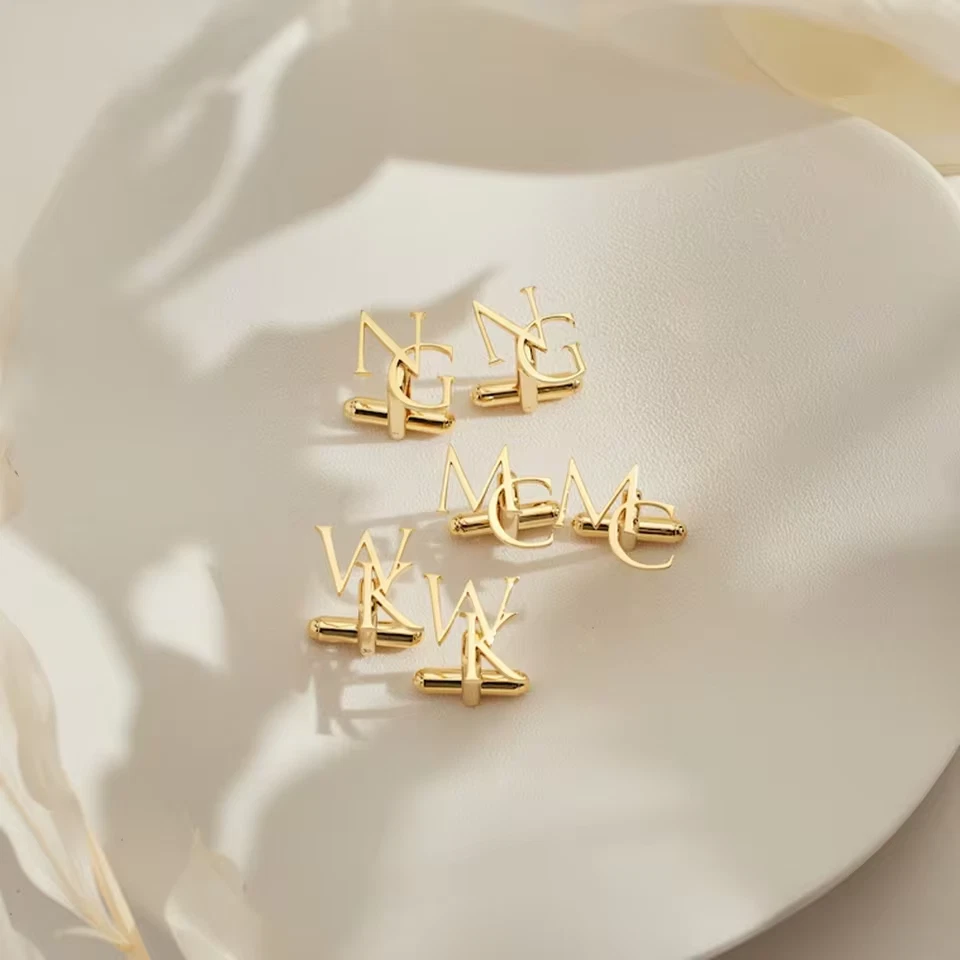 Customized Two Letters Name Initials Cufflinks Pair Jewelry Men Women Silver - Image 3 of 4