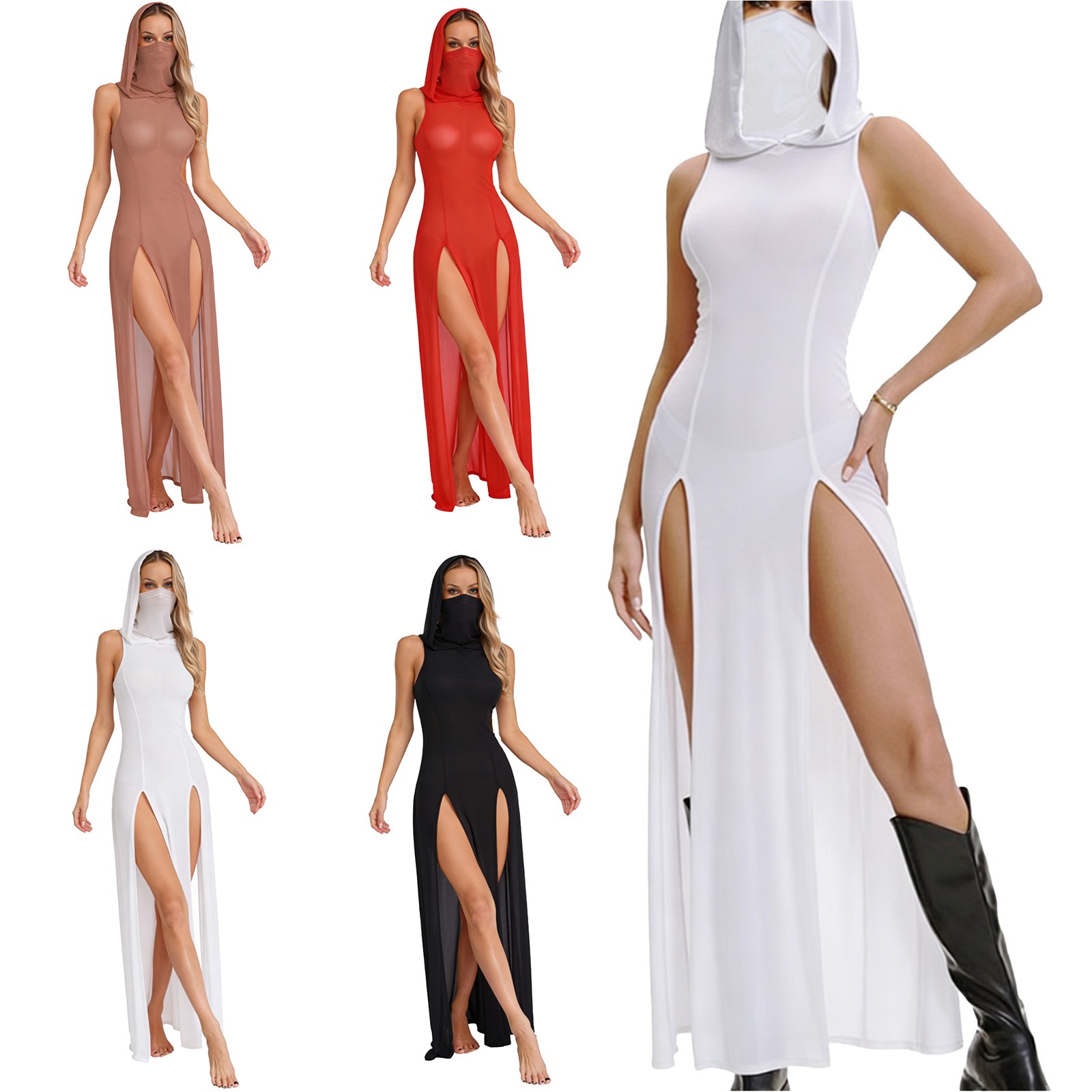 Women Cover Ups See Through Sexy Sheer High Slit Floor Length Chemise Lingerie