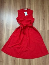 UNIQLO AND LEMAIRE Red S Sheer Seersucker Dress with Belt & Pockets
