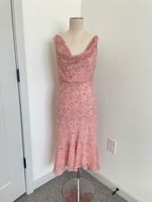 VTG Y2K Dress Women 10 Silk Fairy Midi Cowl Asymmetric Paisley Ethereal Romantic