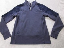 Lululemon Sweatshirt Womens 12 Blue Floral 1/4 Zip Pullover Fleece Thumbholes