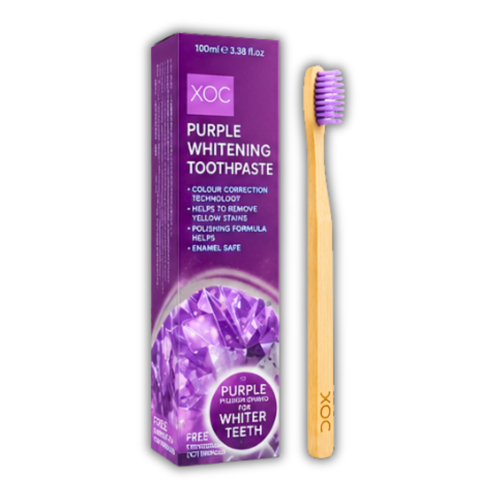 XOC Purple Whitening Toothpaste With Free Bamboo Toothbrush Purple Paste - 100ml
