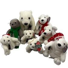 Vintage Lot 8 Coca Cola Polar Bear Bean Bag Plush Seal Christmas Ornaments