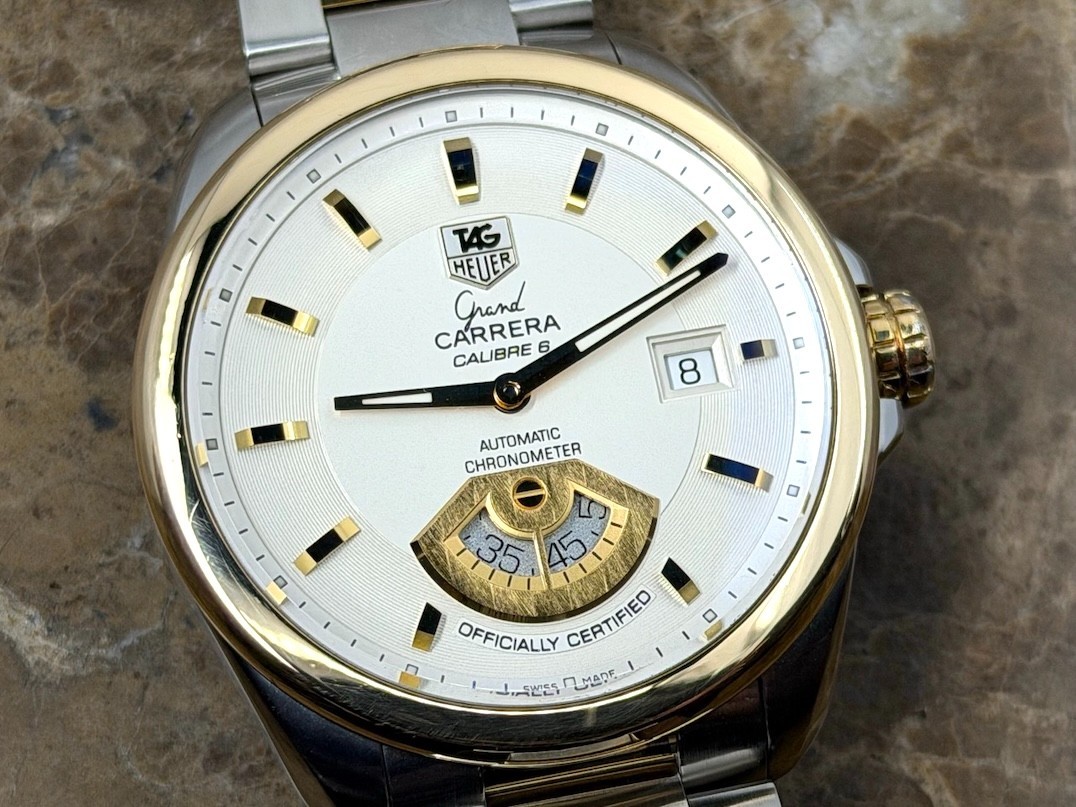 TAG Heuer Grand Carrera 18k Gold and Steel 40mm Automatic Silver Dial WAV515B