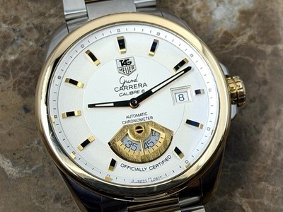 TAG Heuer Grand Carrera 18k Gold and Steel 40mm Automatic Silver Dial WAV515B