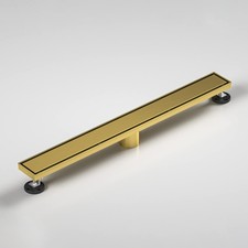 Linear Shower Drain 26", Brushed Gold Floor Drain with Tiled Insert Grate H...