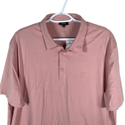 New Express Polo Shirt Mens XL Pink Short Sleeve Cotton Soft Embroidered