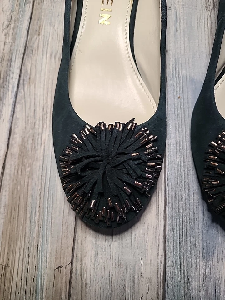 Anne Klein dark green Suede, AKHappy, block heal, Suede Pompon, 10 M - Image 3 of 4