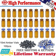 100x 10ml Glass Vials Amber Glass Headspace Vials Plastic-Aluminum Flip Off Caps