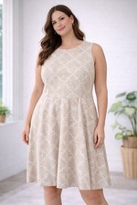 Diane Von Furstenberg Womens 10 Fit & Flare Jeannie Henna Dress Ivory Sleeveless