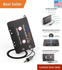 Car Audio Cassette to Aux Adapter, 3.5MM Aux Audio Cable Tape Player for Smar...
