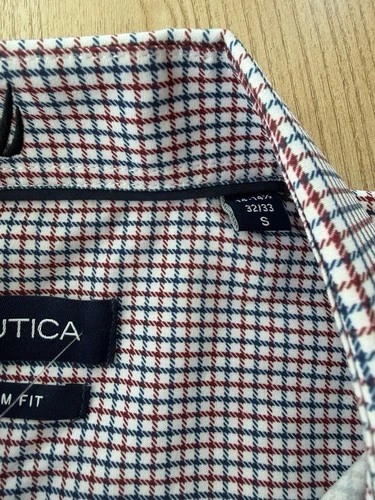 Nautica Men’s Small S Plaid Check Button Down Shirt Red Navy White NWT image 11