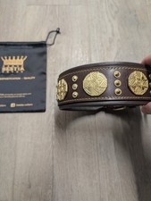 COLLIER CHIEN EN CUIR VÉRITABLE CLOUTÉ BESTIA XL 57,5 cm à 67,5 cm MASTIFF MARRON & OR