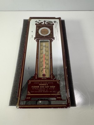 Vintage Advertising Mirror Thermometer With US Lincoln Penny As Face Of Clock