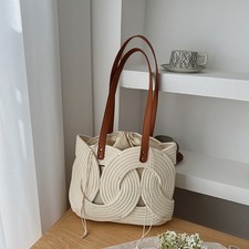 Hand-Woven Hollow Ring Shoulder Bag - Vintage...
