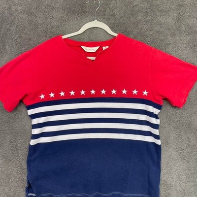 Bechamel Red, Navy Blue & White Striped Top Size Medium 
