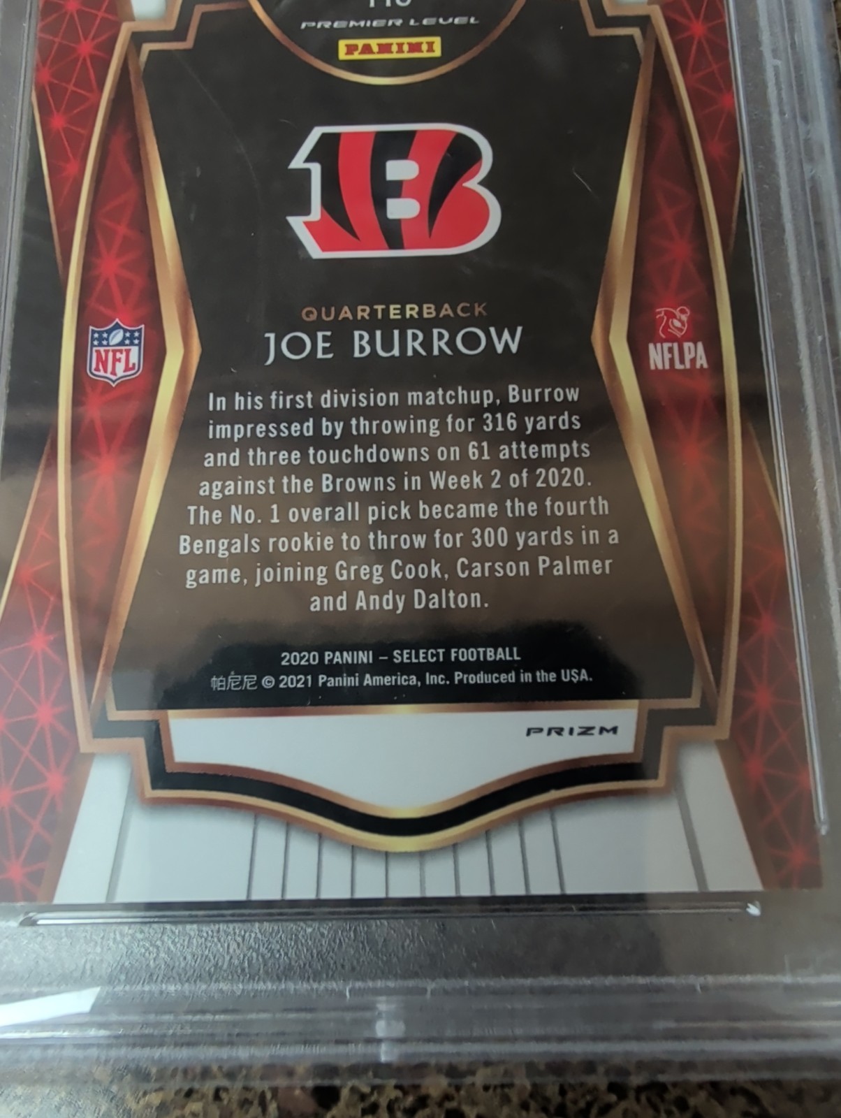 2020 Panini Select Joe Burrow RC Premier Level Silver Prizm PSA 9 view 4