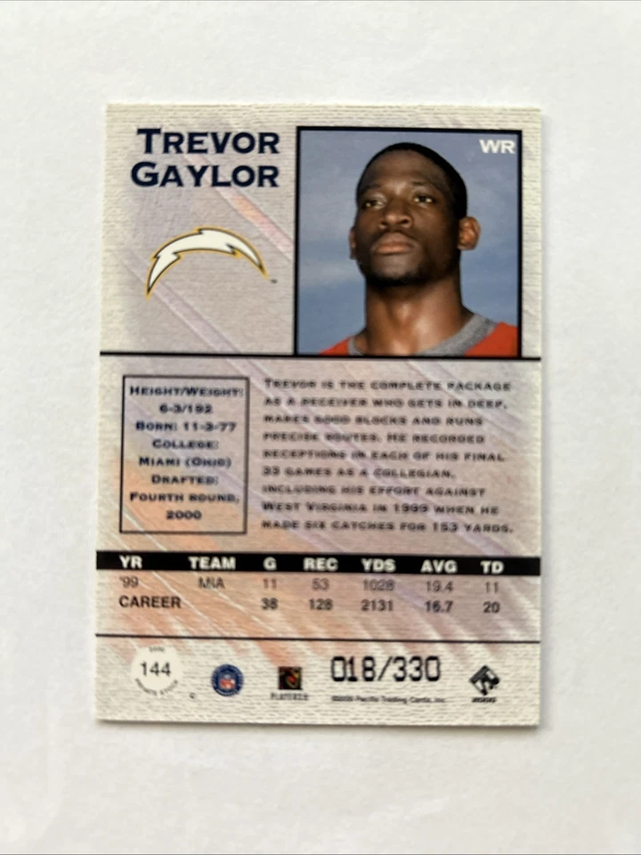 Trevor Gaylor 2000 Pacific Private Stock Rookie Silver /330 #144 Rookie RC - Image 2 of 2