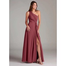NWT Azazie Brooke Merlot A-Line One Shoulder Chiffon Dress SZ 10 Pink Full Lengt