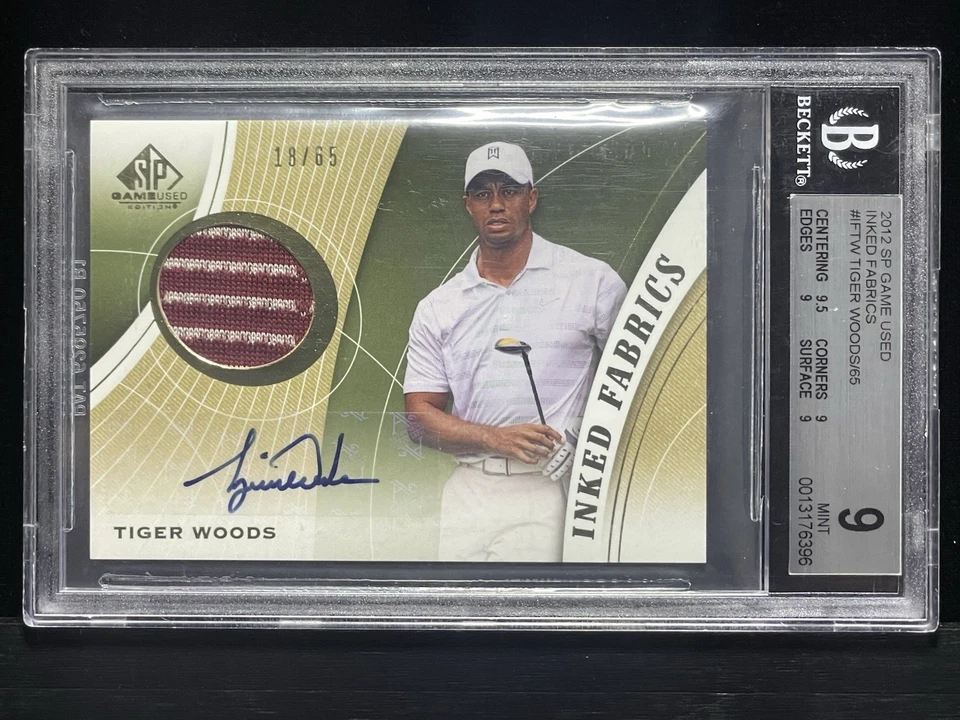2012 SP Tiger Woods TOURNAMENT USED SUNDAY RED AUTO /65 Graded: card 9/ Auto 10 - Image 2 of 3