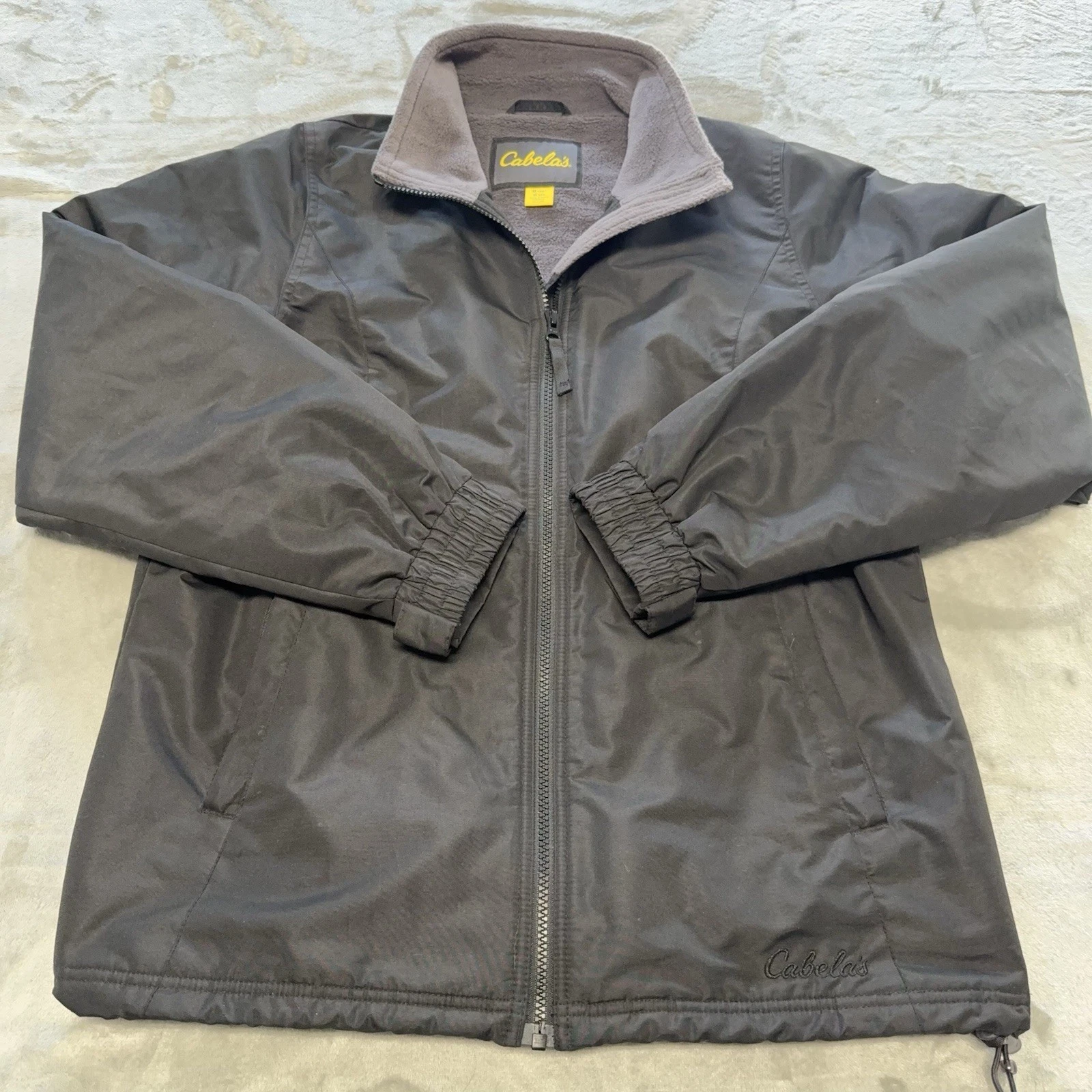 Cabelas Men’s Full-Zip Black Nylon Windbreaker Jacket Size M