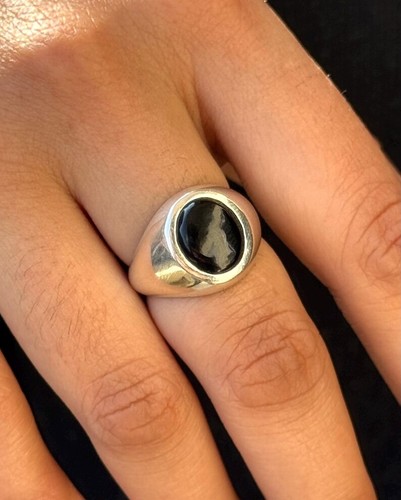 925 Sterling Silver Black Onyx Statement Minimalist Solitaire Stackable Ring