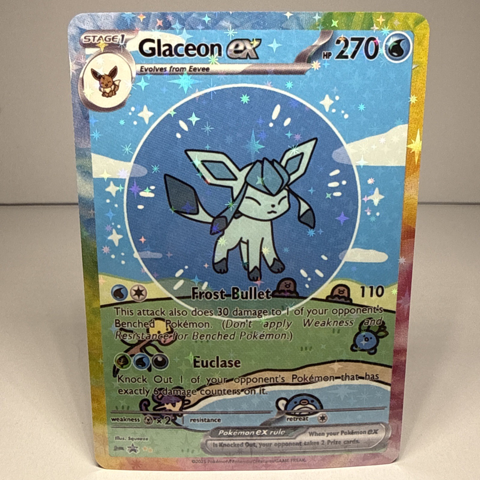 Pokemon Sparkle Holo Rainbow Boarder Cute Anime Bubble Glaceon EX Card