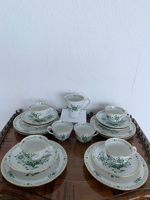 Meissen exklusives Mokka- Espresso Service Indisch grün mit Goldpunkten 19 tlg.!