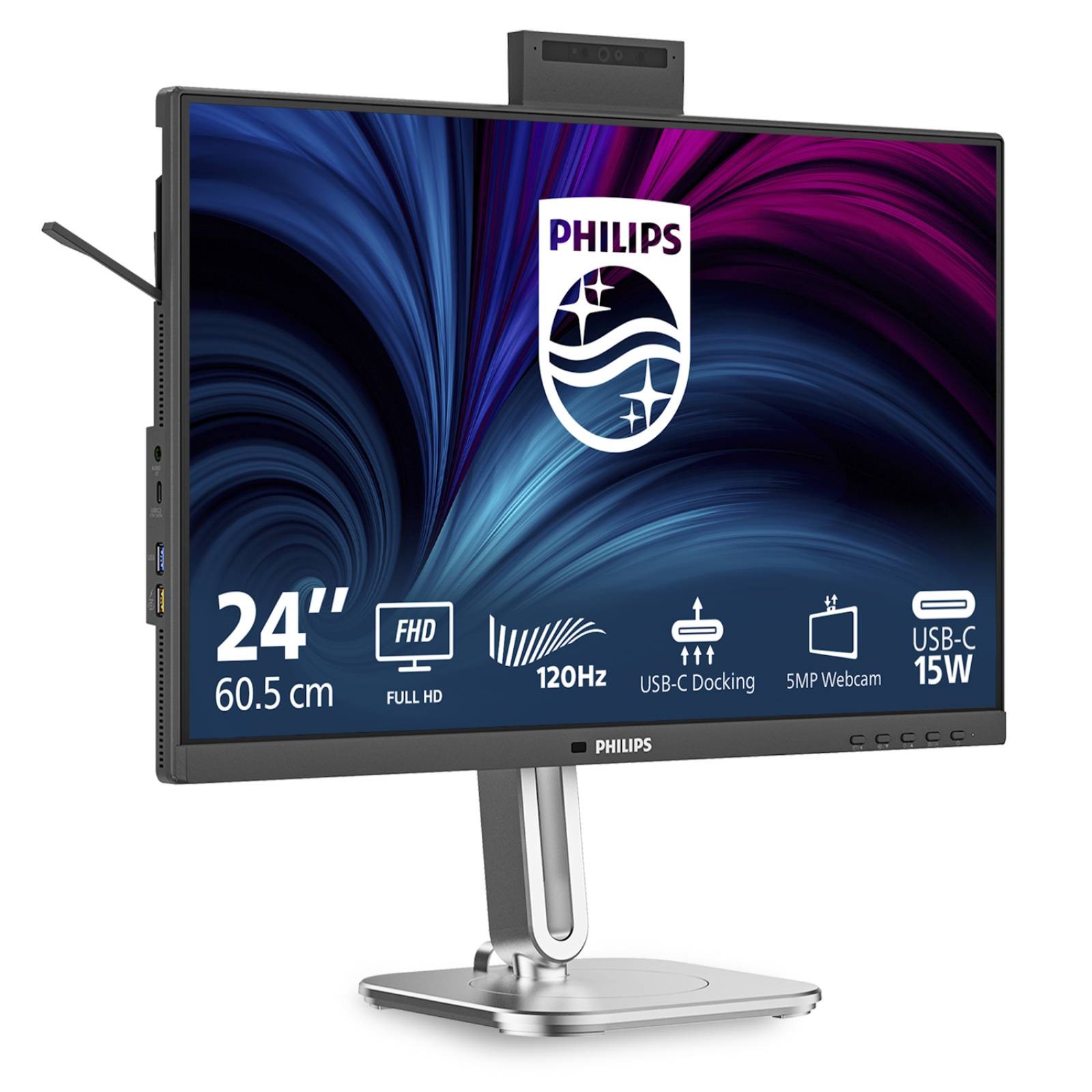PHILIPS 24B2U4301H 24 inch FHD Monitor 120Hz, IPS Panel, 4ms GtG, Height Adjustment, Webcam, Speakers, (1920x1080 HDMI 1x 1.4 DP 1x 1.4 USB Hub) Charcoal - Image 3